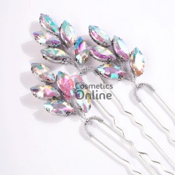 Ac metalic pentru par ACM032BB Argintiu cu cristale din sticla Argintii cu Reflexii